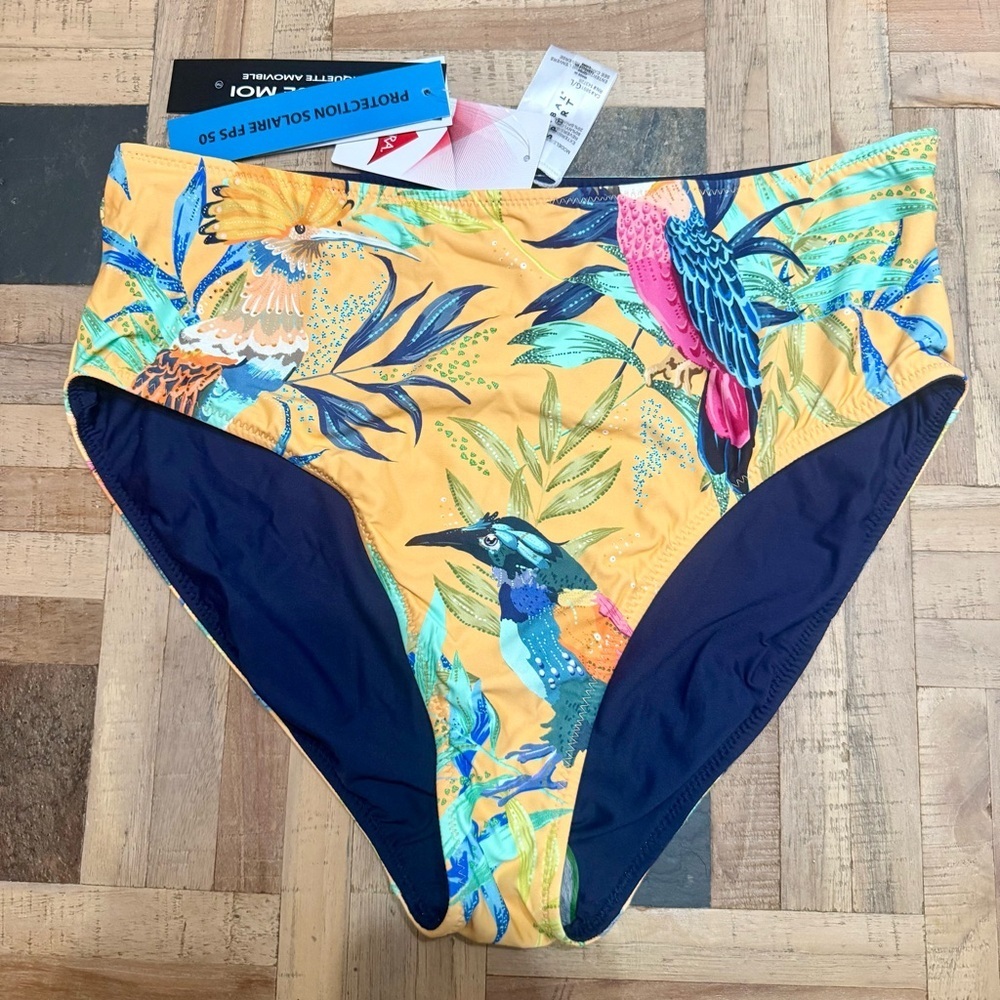 Tribal Sport Tropical Bird Reversible High Waist Bikini Bottom - UPF 50+